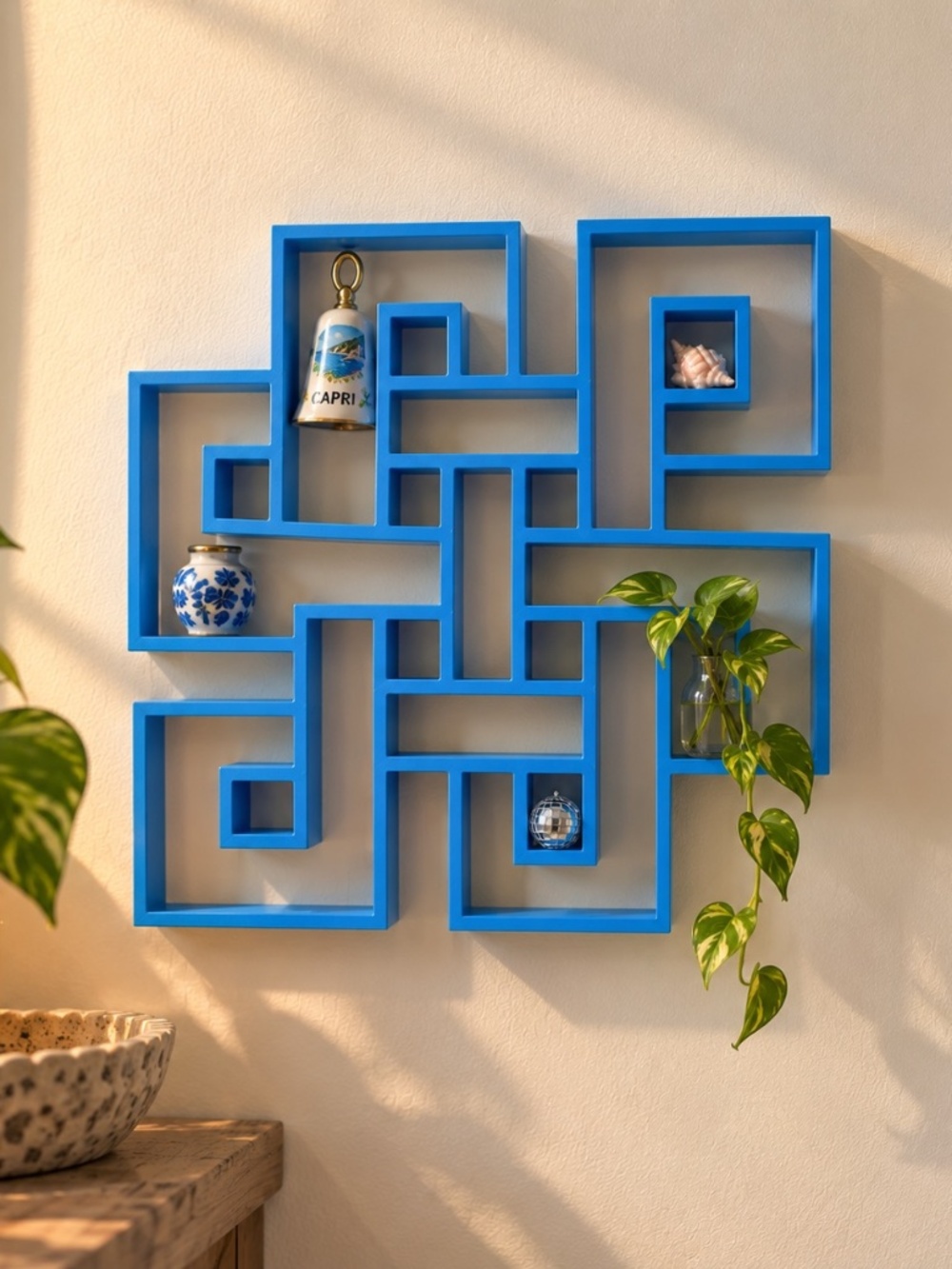 Statement blue geometric trinket shelf 8x8 original 3D printed design